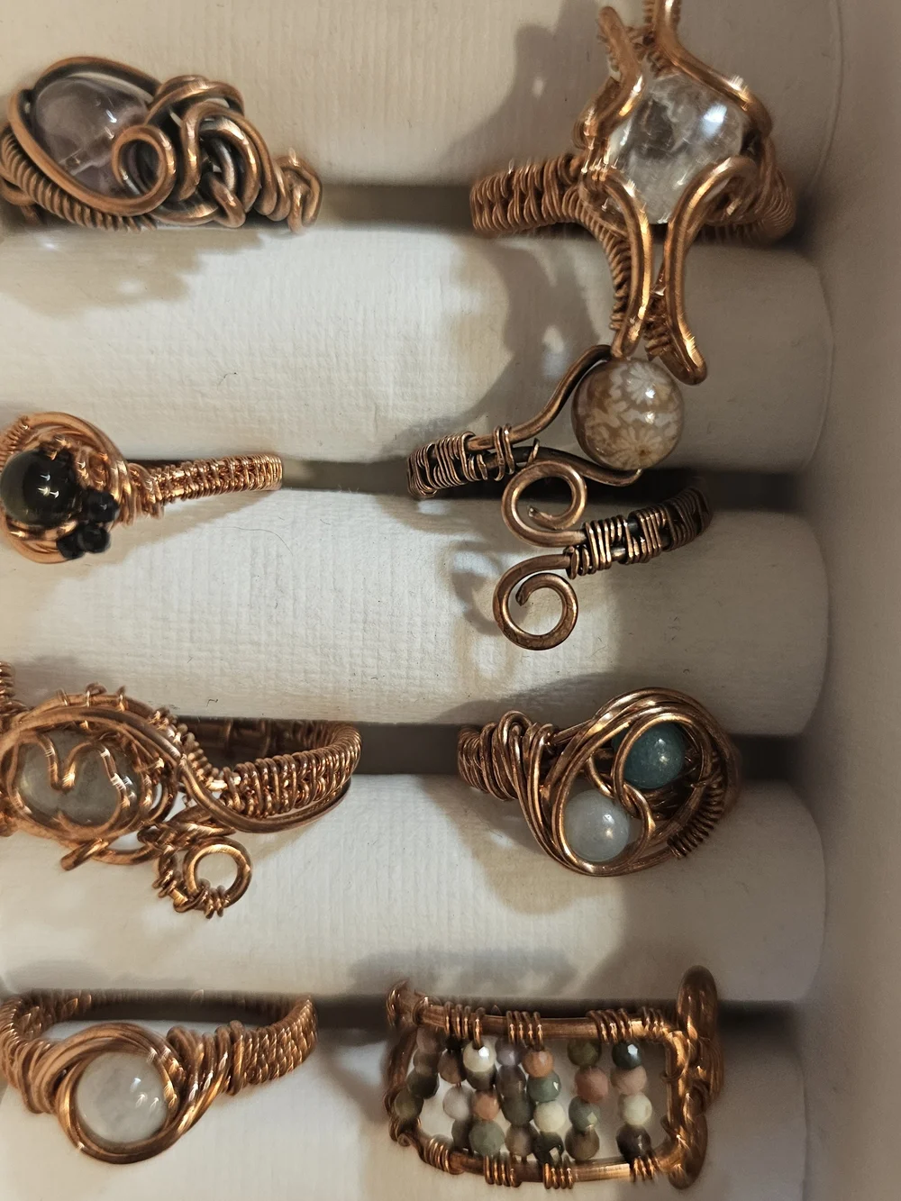 Handcrafted Copper Wire Wrap Gemstone Rings - Mixed Stone Lot Of 13 Variety Size